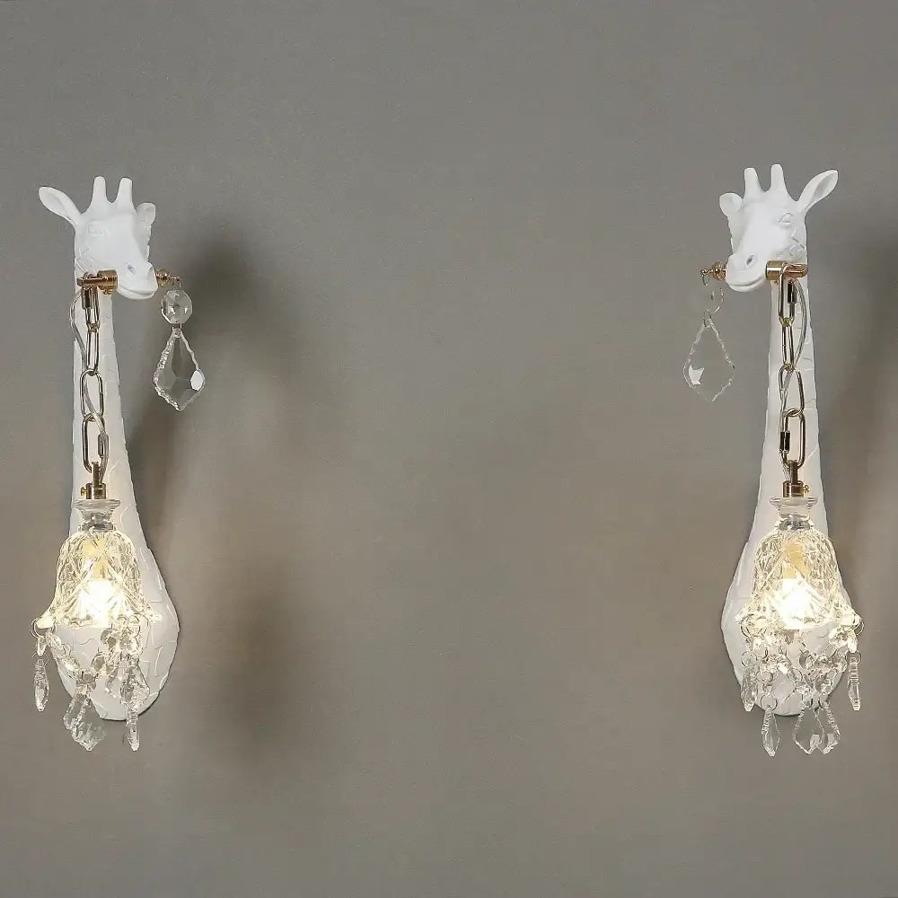 White giraffe resin wall lamp with crystal pendant bedroom sconce