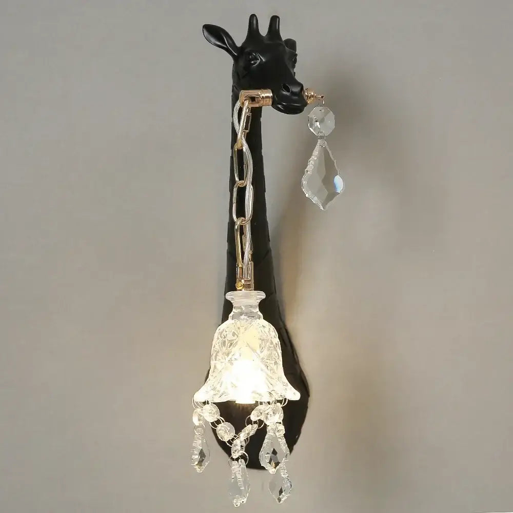 White giraffe resin wall lamp with crystal pendant bedroom sconce