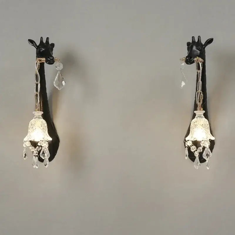 White giraffe resin wall lamp with crystal pendant bedroom sconce
