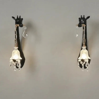 White giraffe resin wall lamp with crystal pendant bedroom sconce