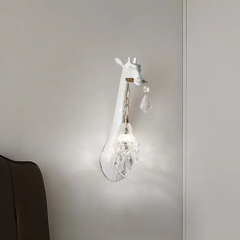 White giraffe resin wall lamp with crystal pendant bedroom sconce