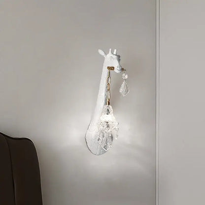 White giraffe resin wall lamp with crystal pendant bedroom sconce
