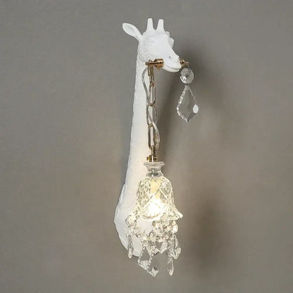 White giraffe resin wall lamp with crystal pendant bedroom sconce