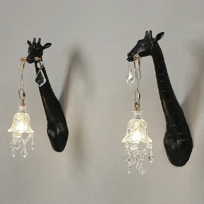 White giraffe resin wall lamp with crystal pendant bedroom sconce
