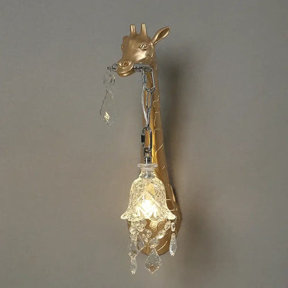 White giraffe resin wall lamp with crystal pendant bedroom sconce