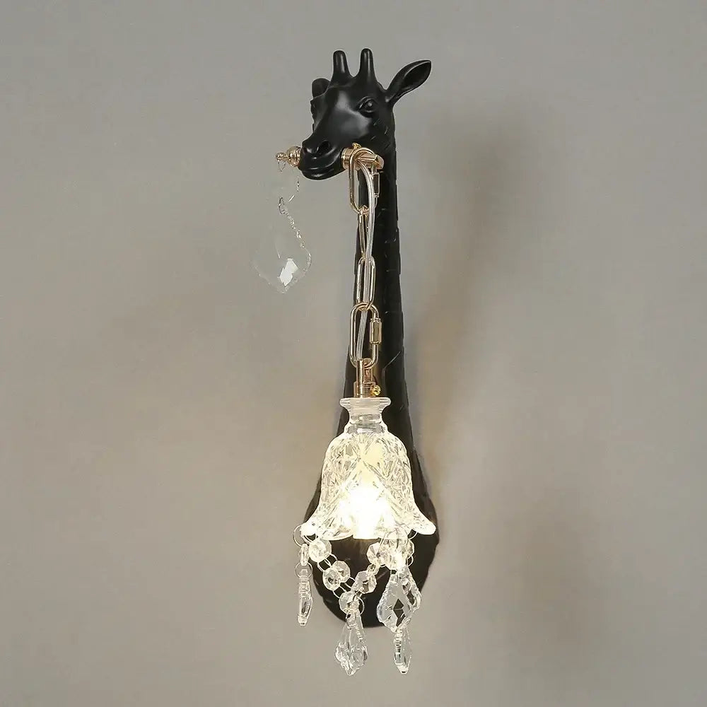 White giraffe resin wall lamp with crystal pendant bedroom sconce
