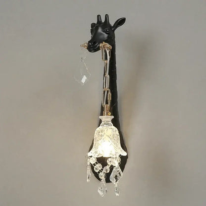 White giraffe resin wall lamp with crystal pendant bedroom sconce