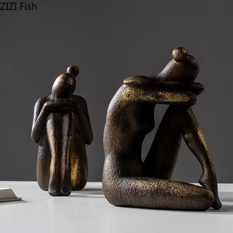 Abstract bronze and gold girl statue bookends library decor