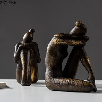 Abstract bronze and gold girl statue bookends library decor