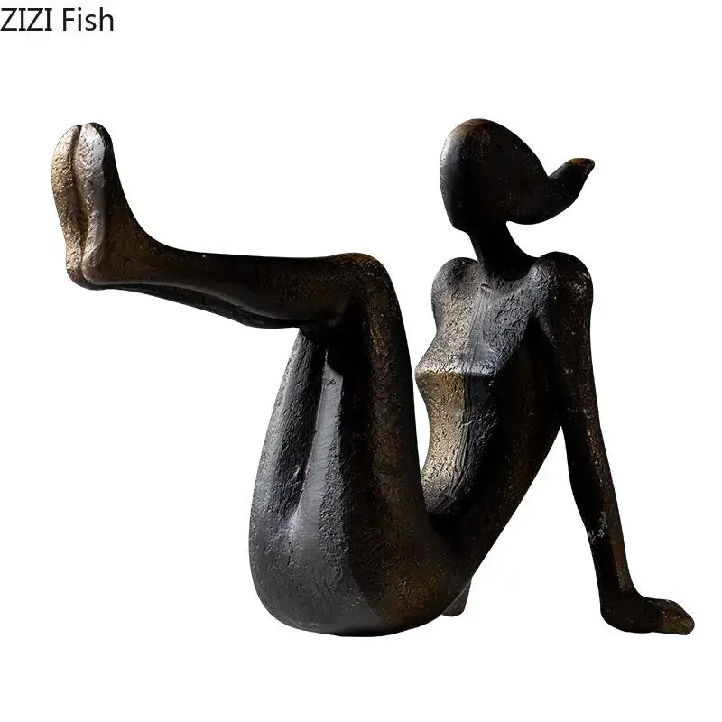 Abstract bronze and gold girl statue bookends library decor