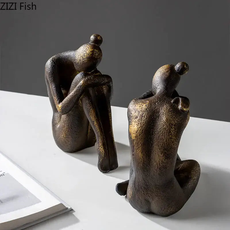 Abstract bronze and gold girl statue bookends library decor