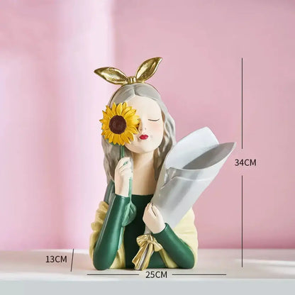 Elegant pink & white girl statues vase ornaments office decor