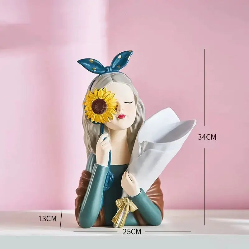 Elegant pink & white girl statues vase ornaments office decor