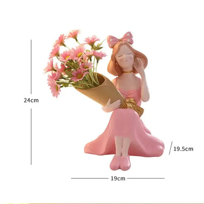 Elegant pink & white girl statues vase ornaments office decor