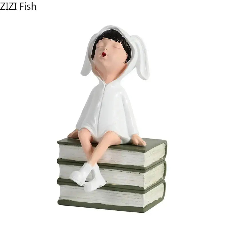 Modern white bunny books resin sculpture bedroom decor