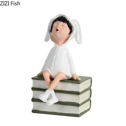 Modern white bunny books resin sculpture bedroom decor