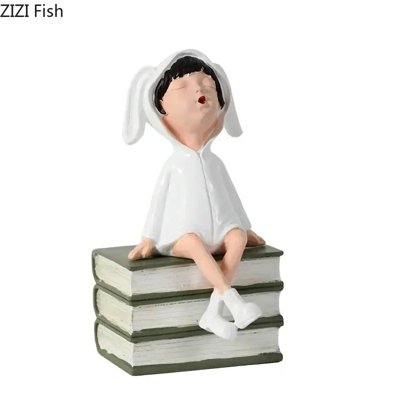 Modern white bunny books resin sculpture bedroom decor