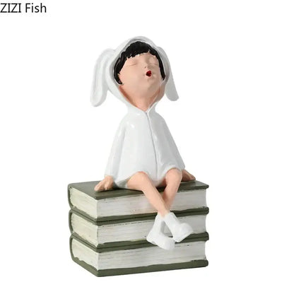 Modern white bunny books resin sculpture bedroom decor