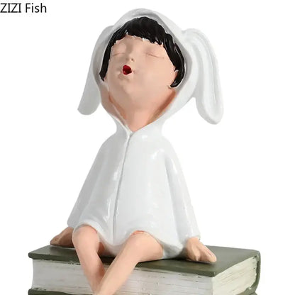 Modern white bunny books resin sculpture bedroom decor