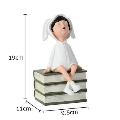 Modern white bunny books resin sculpture bedroom decor