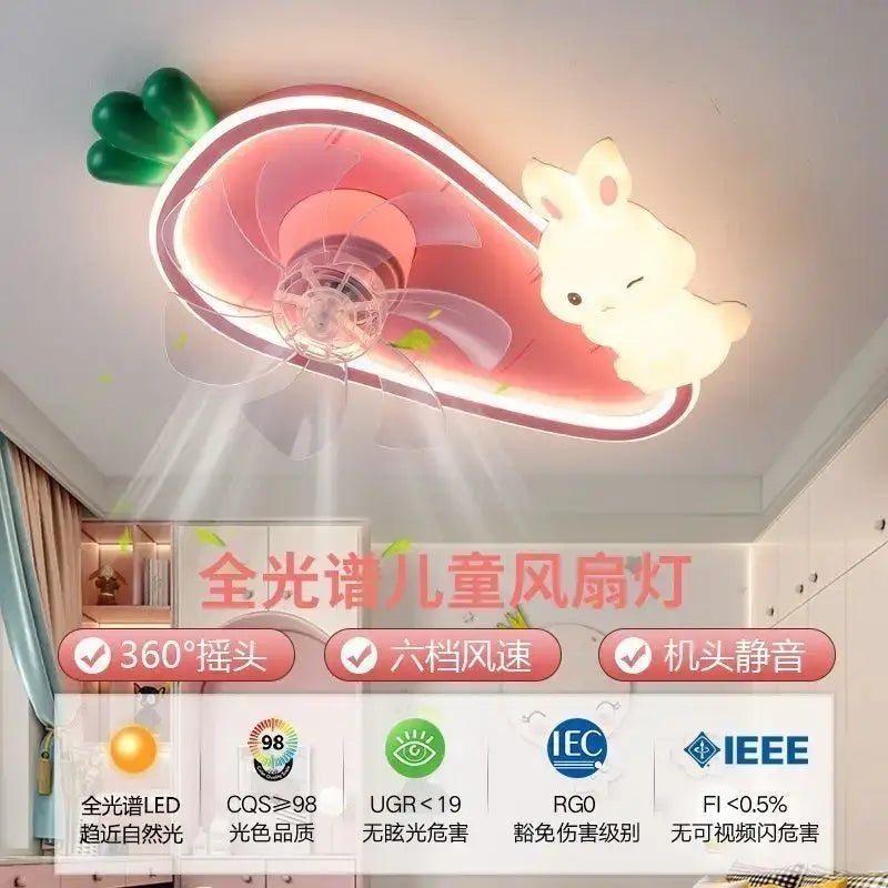 Rabbit carrot pink & green fan light girls bedroom
