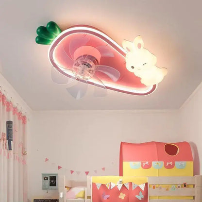 Rabbit carrot pink & green fan light girls bedroom