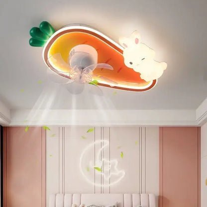 Rabbit carrot pink & green fan light girls bedroom