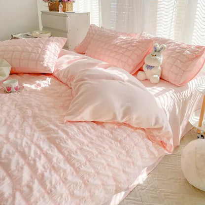 Cream quilted girls bubble gauze bedding set for bedroom sleep