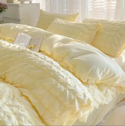 Cream quilted girls bubble gauze bedding set for bedroom sleep