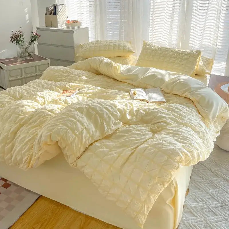 Cream quilted girls bubble gauze bedding set for bedroom sleep