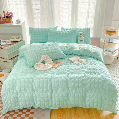 Cream quilted girls bubble gauze bedding set for bedroom sleep