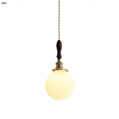 Modern walnut & copper led pendant lamp dining room glass sphere