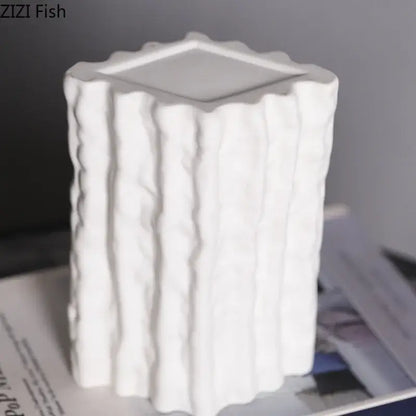 Ribbed white glacial ceramic vase living room flower pot