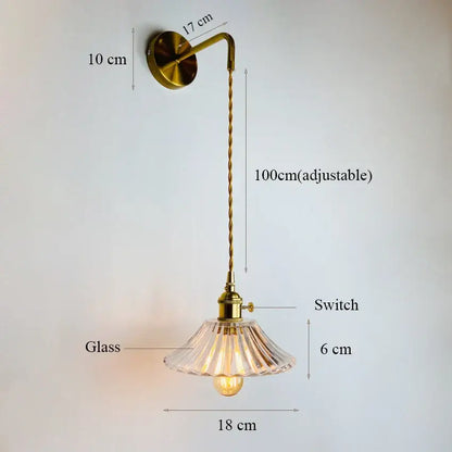 Vintage brass and green glass adjustable led wall light bedroom