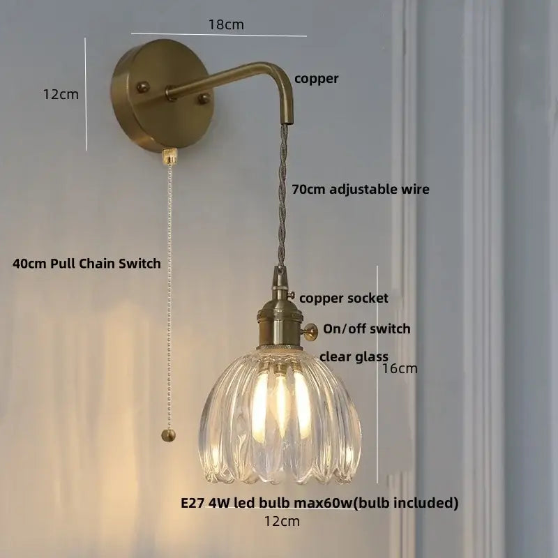 Modern brass petal glass adjustable led wall lamp for bedroom
