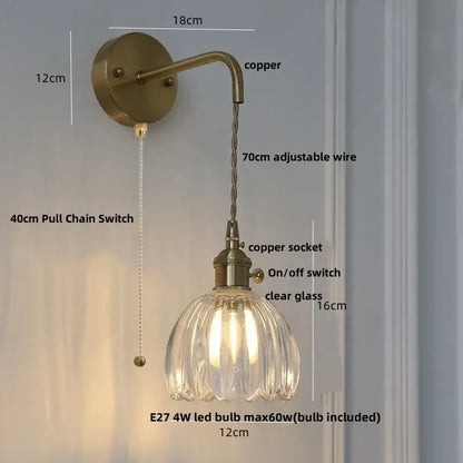 Modern brass petal glass adjustable led wall lamp for bedroom