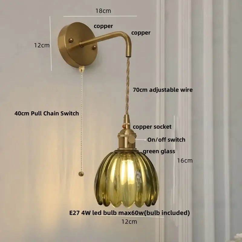 Modern brass petal glass adjustable led wall lamp for bedroom