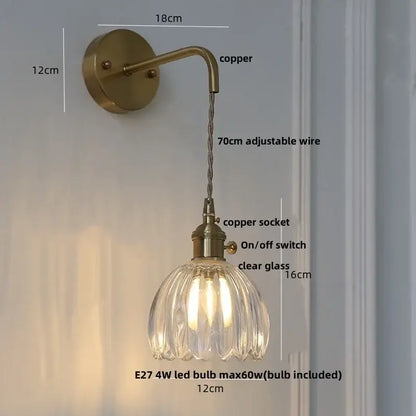 Modern brass petal glass adjustable led wall lamp for bedroom