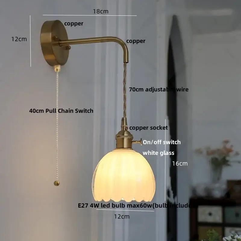 Modern brass petal glass adjustable led wall lamp for bedroom