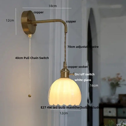 Modern brass petal glass adjustable led wall lamp for bedroom