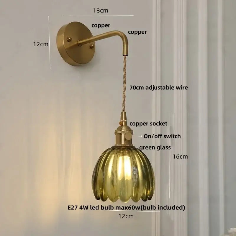 Modern brass petal glass adjustable led wall lamp for bedroom
