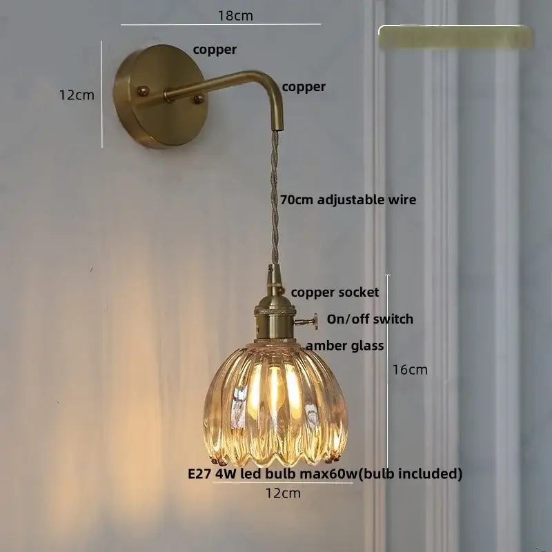 Modern brass petal glass adjustable led wall lamp for bedroom