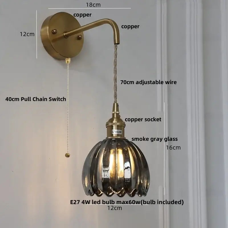 Modern brass petal glass adjustable led wall lamp for bedroom