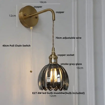 Modern brass petal glass adjustable led wall lamp for bedroom