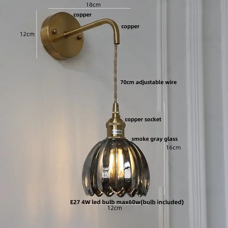 Modern brass petal glass adjustable led wall lamp for bedroom