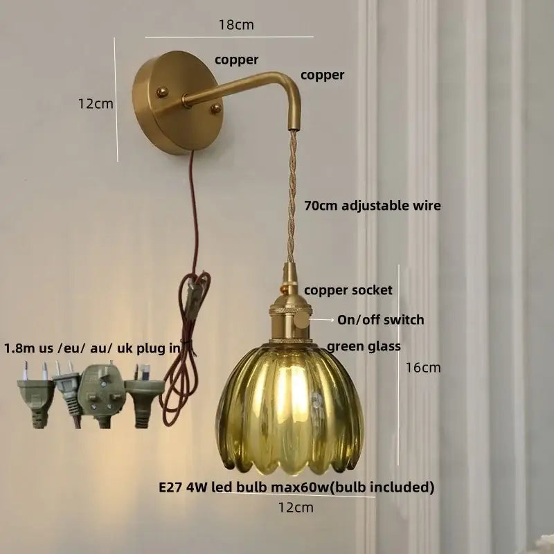Modern brass petal glass adjustable led wall lamp for bedroom