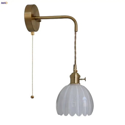 Modern brass petal glass adjustable led wall lamp for bedroom