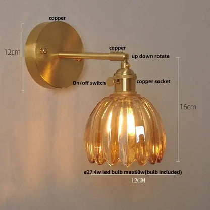 Modern brass petal glass adjustable led wall lamp for bedroom