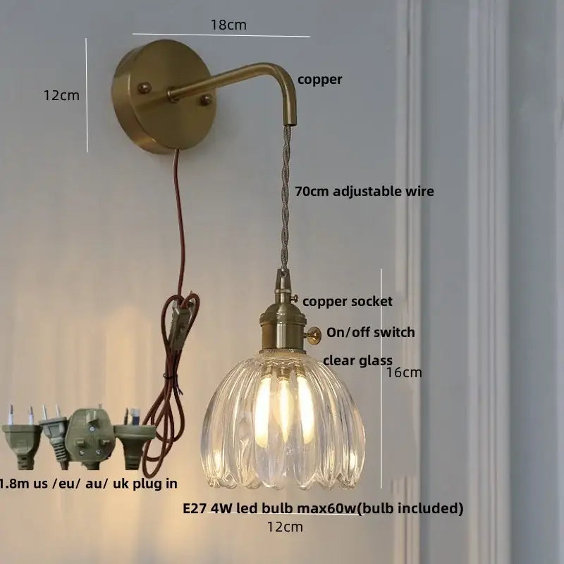 Modern brass petal glass adjustable led wall lamp for bedroom