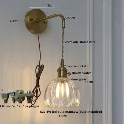 Modern brass petal glass adjustable led wall lamp for bedroom